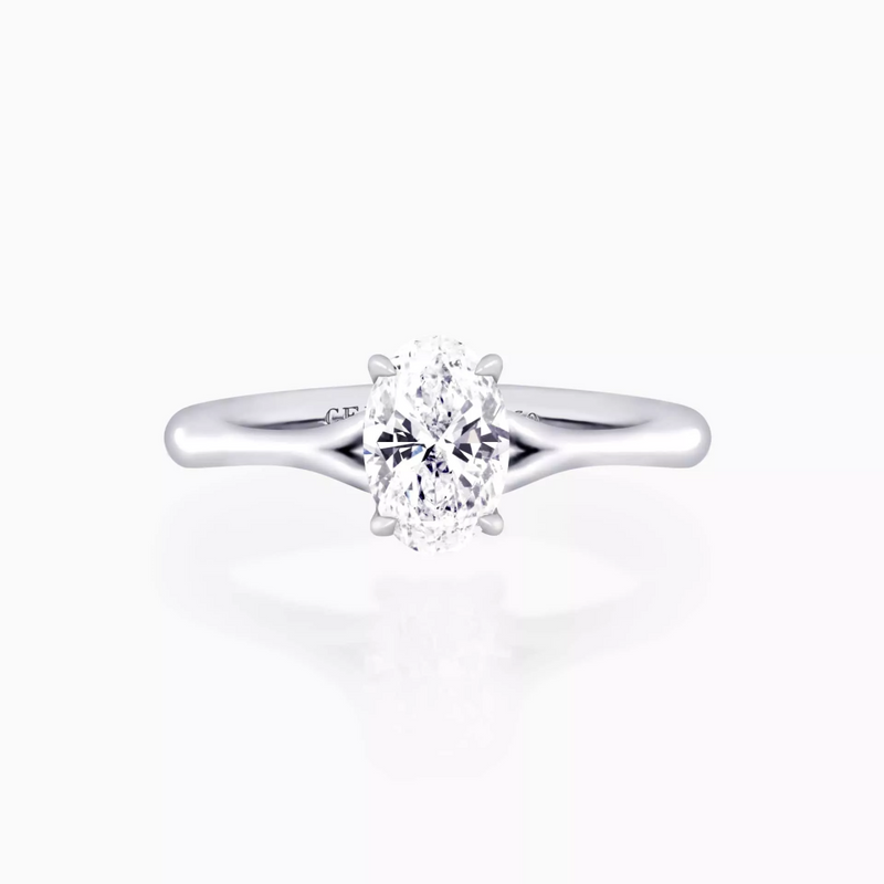 18ct white gold oval brilliant cut diamond solitaire split band ring