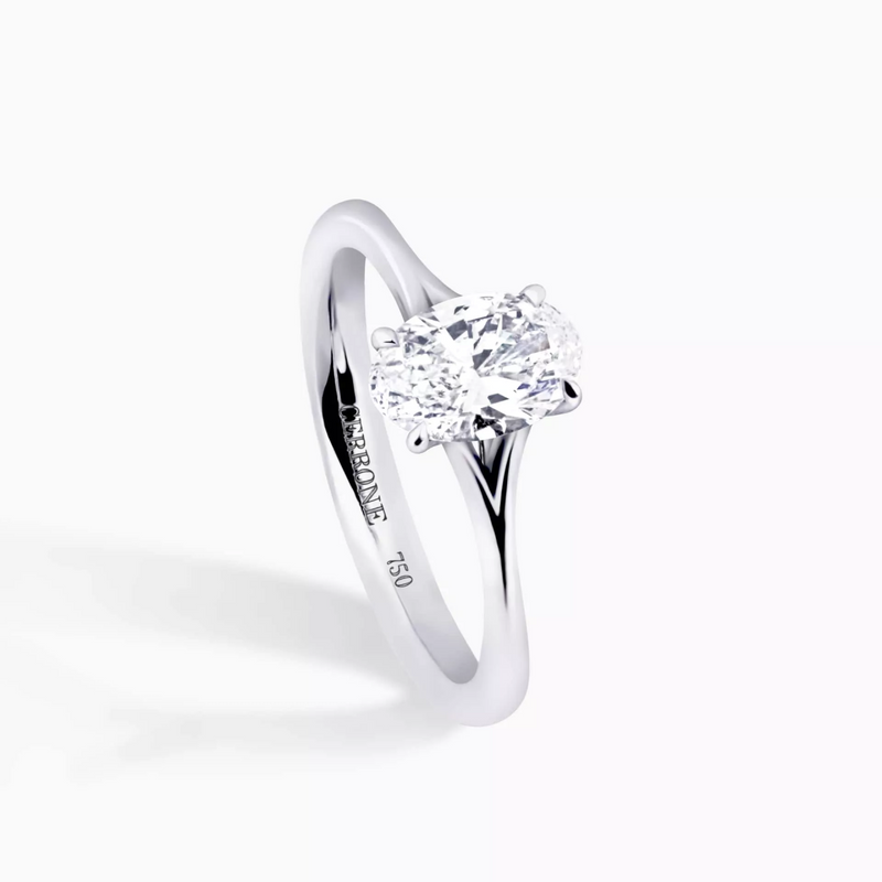 18ct white gold oval brilliant cut diamond solitaire split band ring side profile