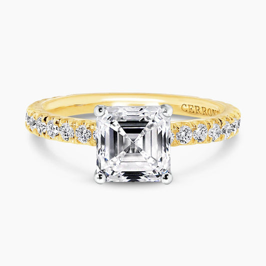 TIVOLI DIA BAND 18ct yellow and white gold 2.07ct F VS1 Asscher cut LAB Grown Diamond ring