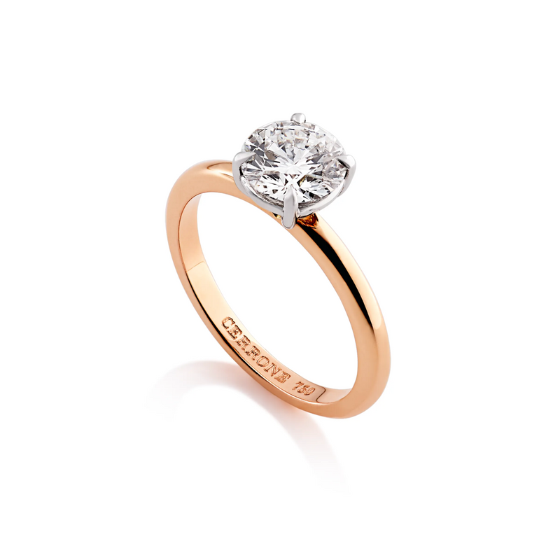 18ct rose and white gold diamond solitaire ring side profile