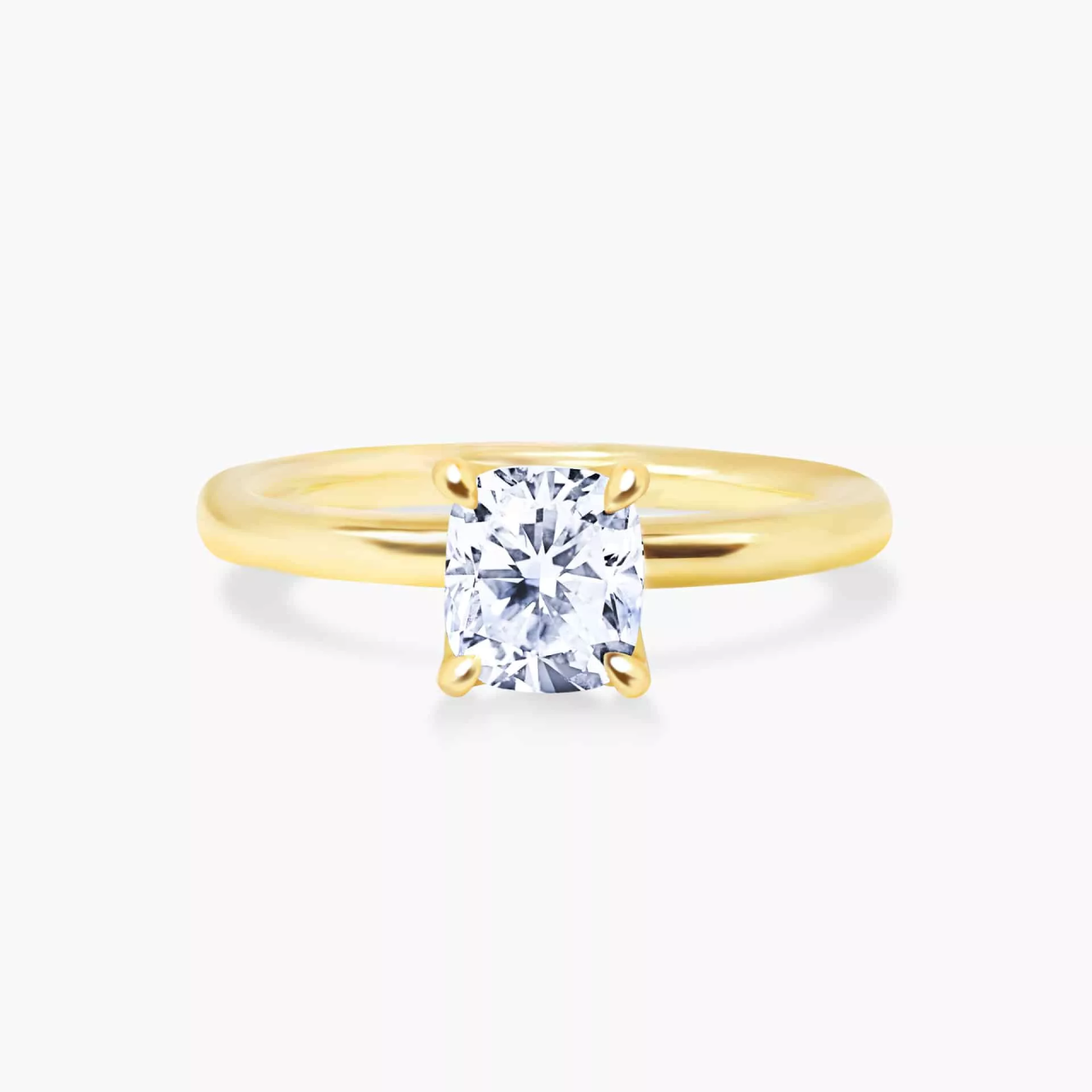 18ct yellow gold cushion cut four claw side v setting diamond ring