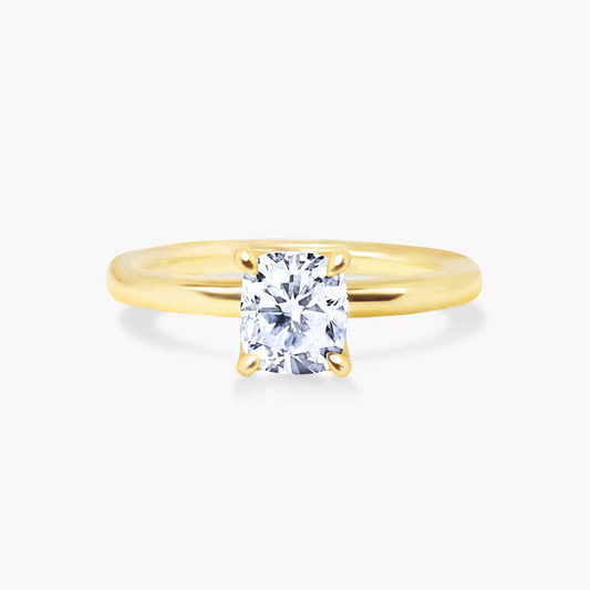 TORINO SIDE V - 18ct yellow gold cushion cut four claw side v setting diamond ring