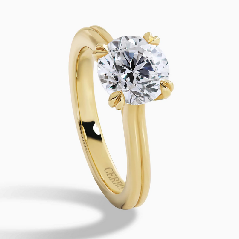 18ct yellow gold double band and claw round brilliant cut diamond solitaire ring side profile