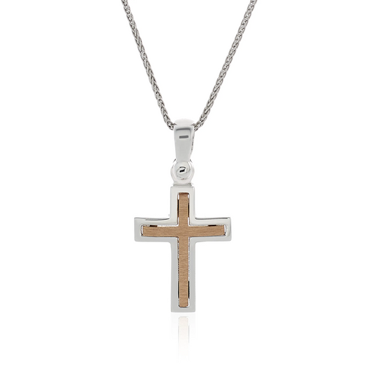 18ct rose and white gold cross pendant