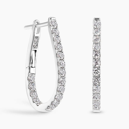 18ct white gold diamond claw set pear shape small hoop earrings