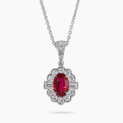 18ct white gold oval ruby and diamond necklace