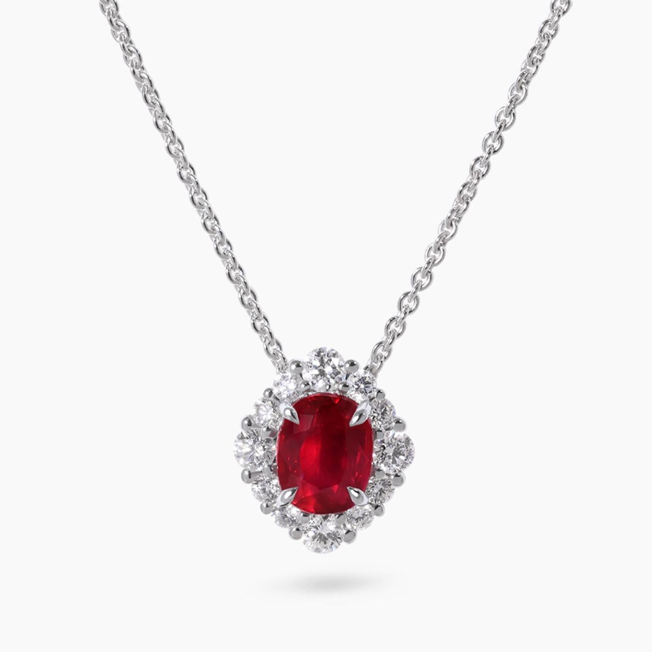 18ct white gold 0.97ct oval ruby and diamond necklace