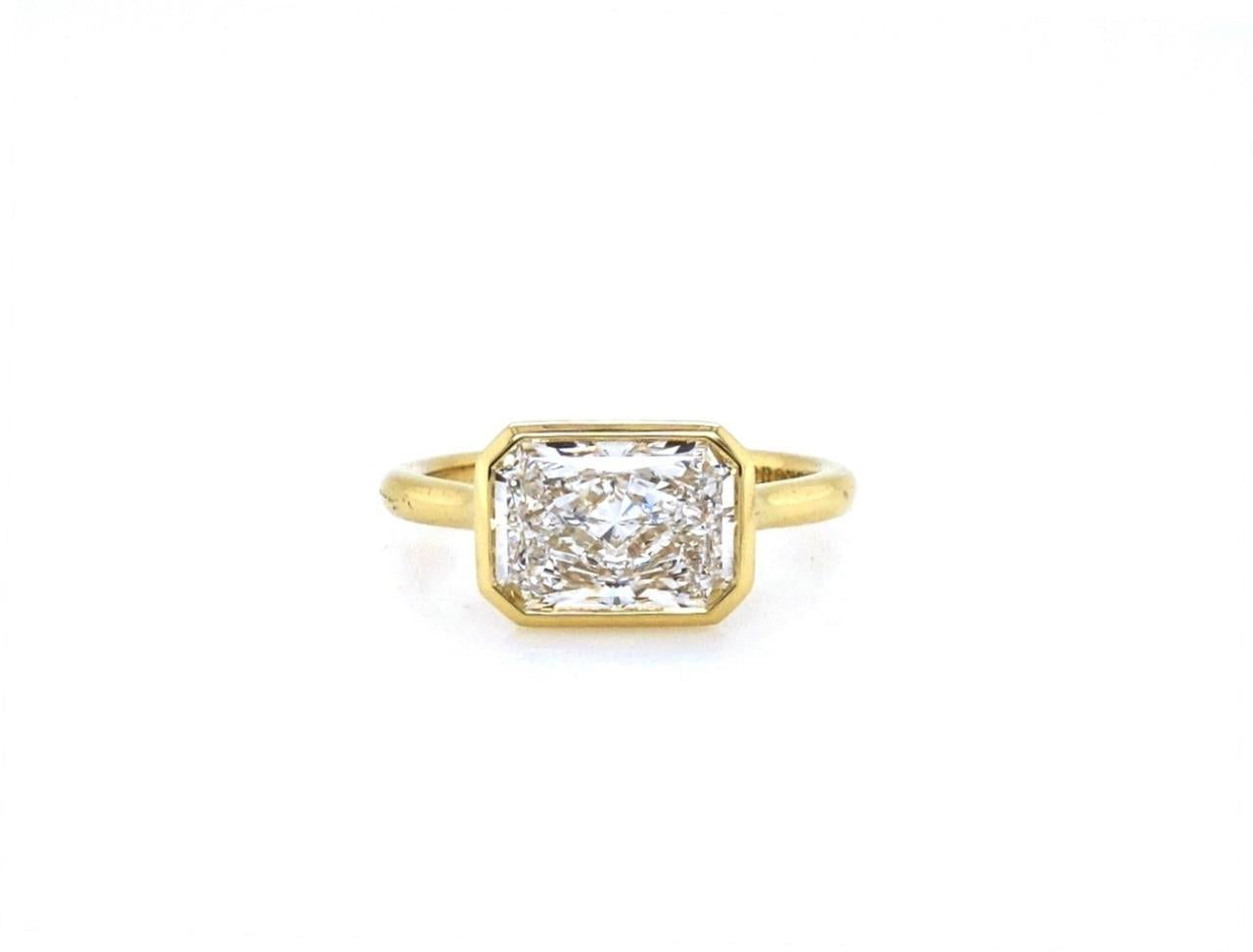 18ct white gold 1.94ct elongated radiant cut lab grown diamond bezel set solitaire ring