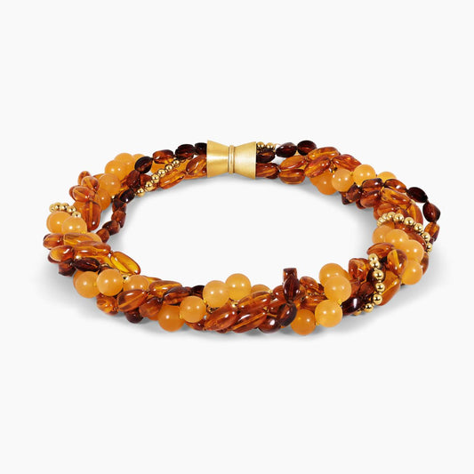 Amber, single row of gold plated hemitite and single row of orange calcite beaded necklace