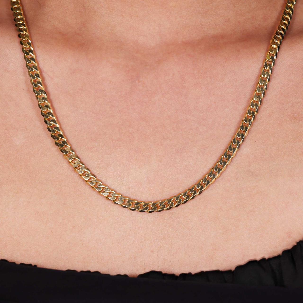 18ct yellow gold 60cm solid flat curb link chain with parrot clasp
