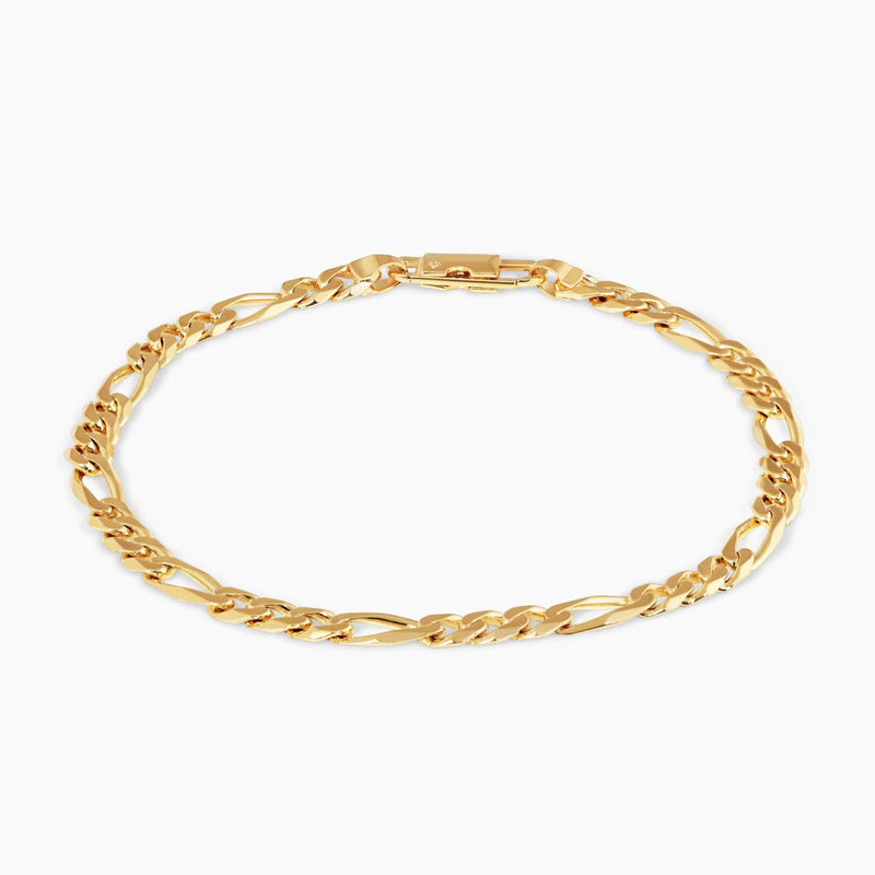 18ct yellow gold 21cm figaro link men's bracelet with parrot clasp