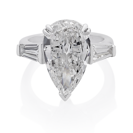 18ct white gold 4.60ct pear and marquise cut diamond trilogy ring