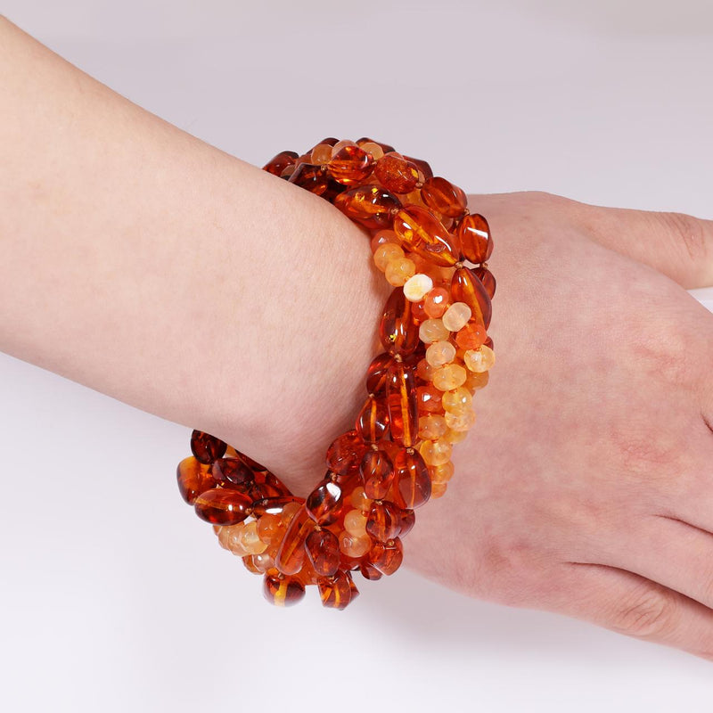 Amber and Chalcedony beaded bracelet from the Carmela Cerrone Collection on the wrist