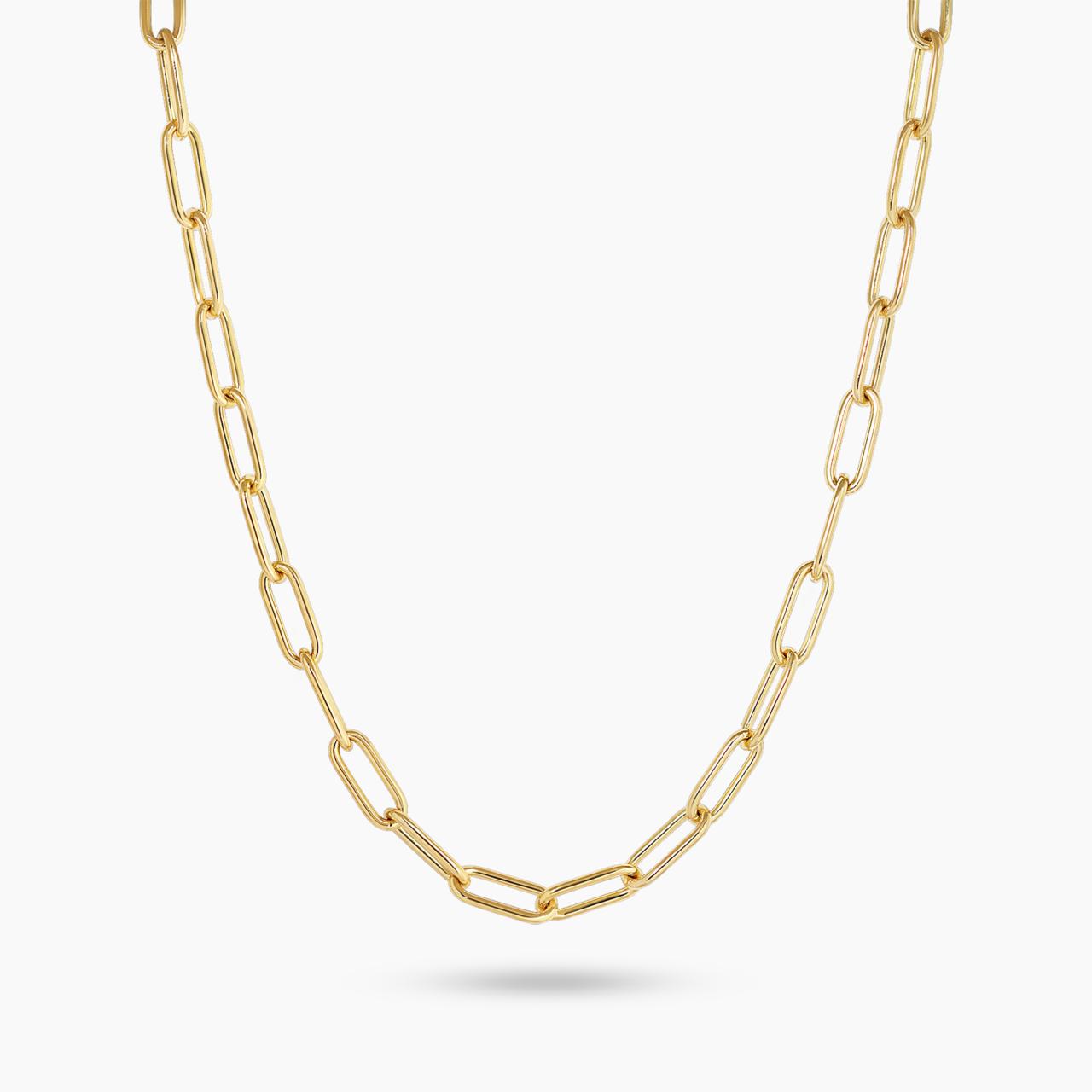18ct yellow gold 45cm paperclip link chain with lobster clasp. Links 7mms