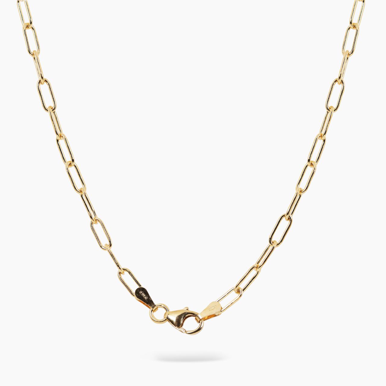 18ct yellow gold 45cm paperclip link chain with lobster clasp. Links 7.5mms