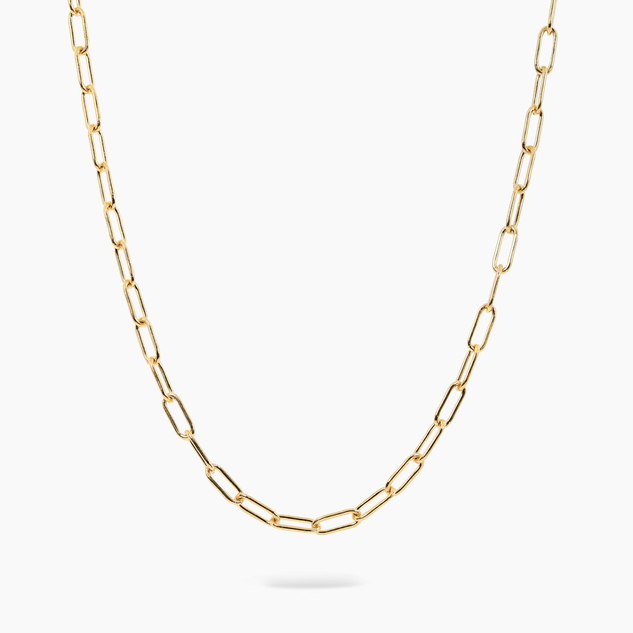 18ct yellow gold 45cm paperclip link chain with lobster clasp. Links 7.5mms