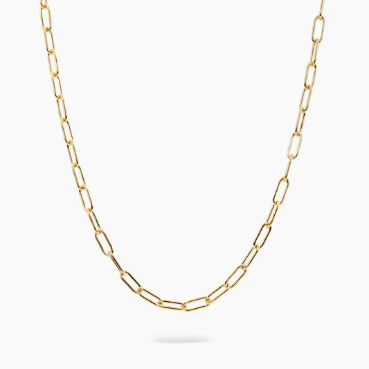 18ct yellow gold 45cm paperclip link chain with lobster clasp. Links 7.5mms