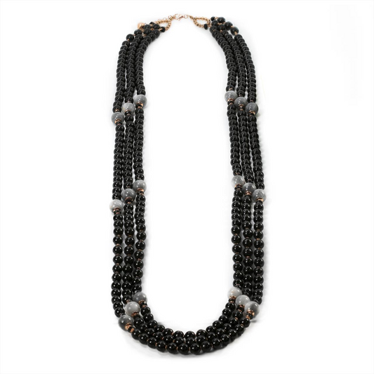 Onyx and moonstone beaded necklace