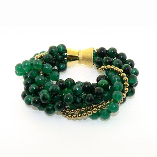 Green tiger eye, Hematite and Green Agate beaded bracelet