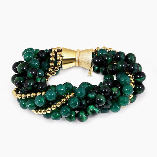 Green tiger eye, Hematite and Green Agate beaded bracelet