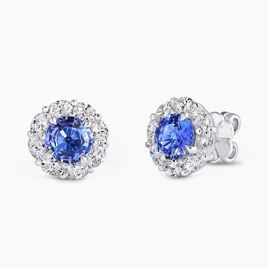18ct white gold 1.96ct sapphire and diamond stud earrings