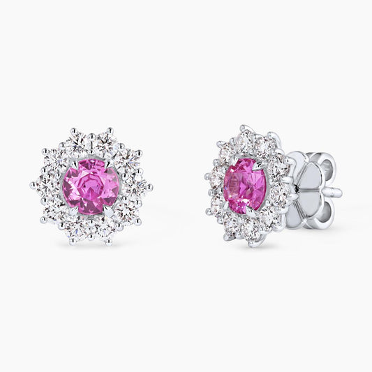 18ct white gold 0.92ct pink sapphire and diamond stud earrings
