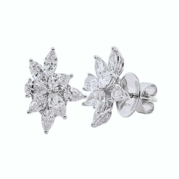 Platinum and 18ct white gold pear and marquise cut diamonds claw set stud earrings