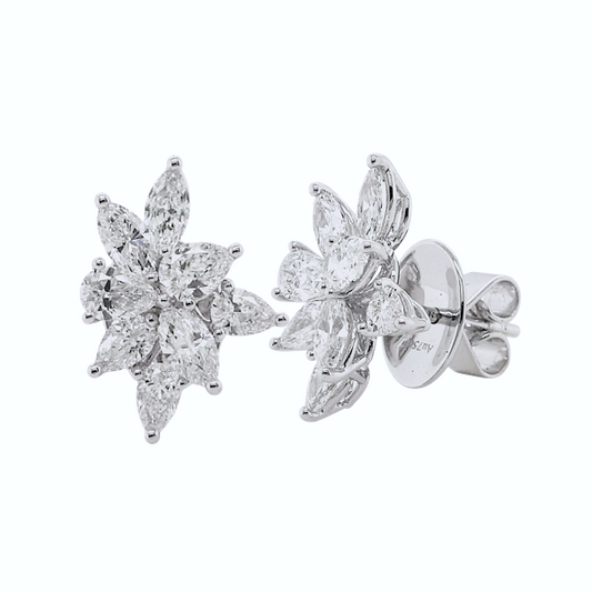 Platinum and 18ct white gold pear and marquise cut diamonds claw set stud earrings