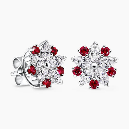 18ct white gold ruby & marquise shape diamond claw set stud earrings