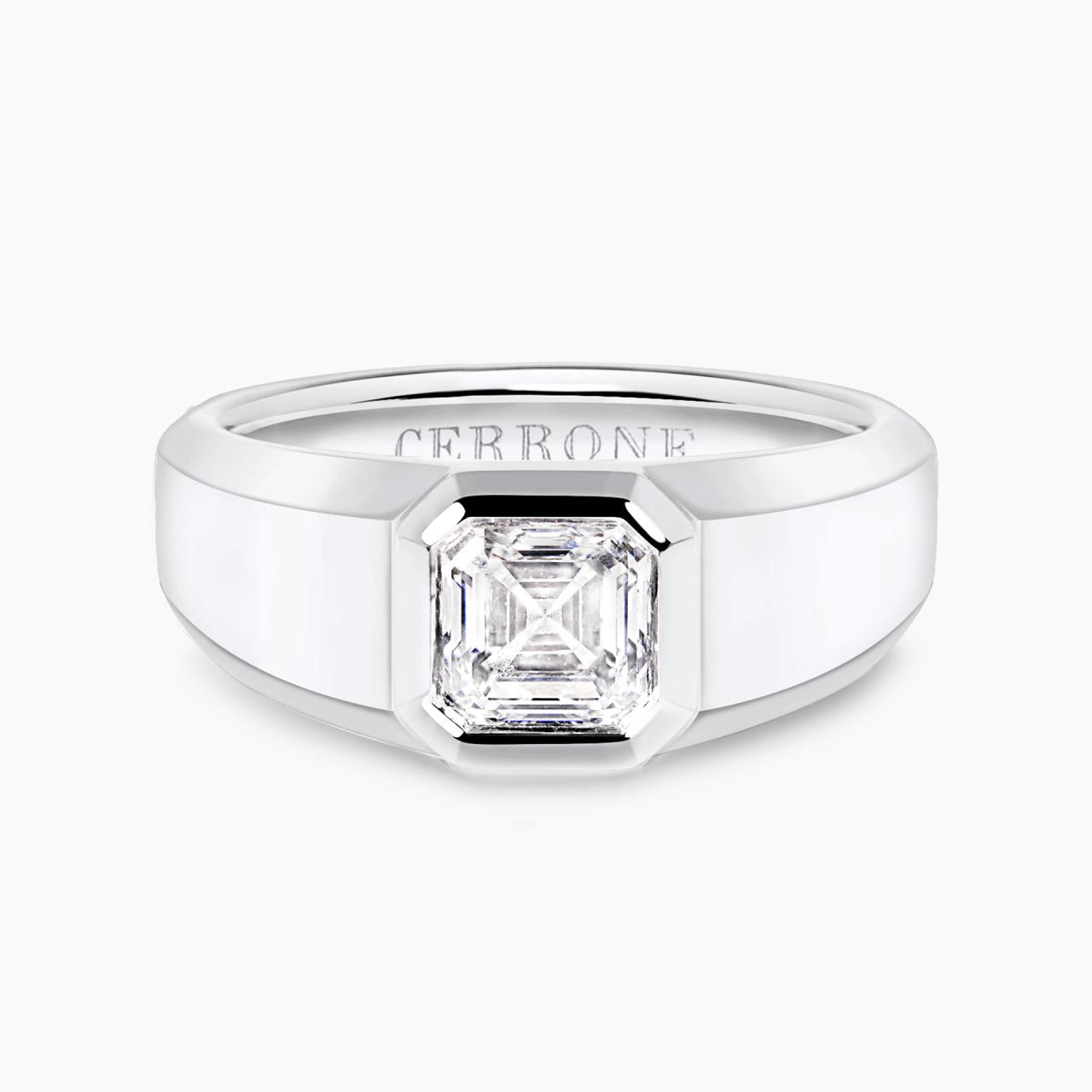 18ct white gold 2.09ct Asscher cut LAB grown Diamond Men's ring in a bezel setting