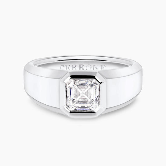 18ct white gold 2.09ct Asscher cut LAB grown Diamond Men's ring in a bezel setting