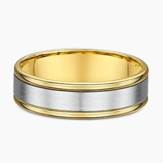18ct white and yellow gold satin and polished finish mens ring
