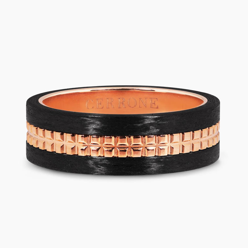 18ct rose gold and carbon fiber mens ring