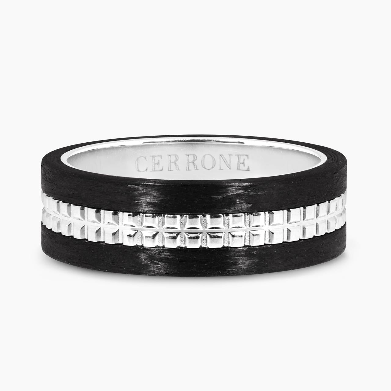 18ct white gold and carbon fibre mens ring