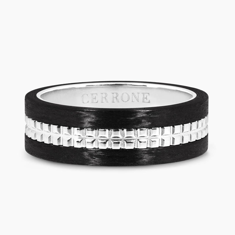 18ct white gold and carbon fibre mens ring