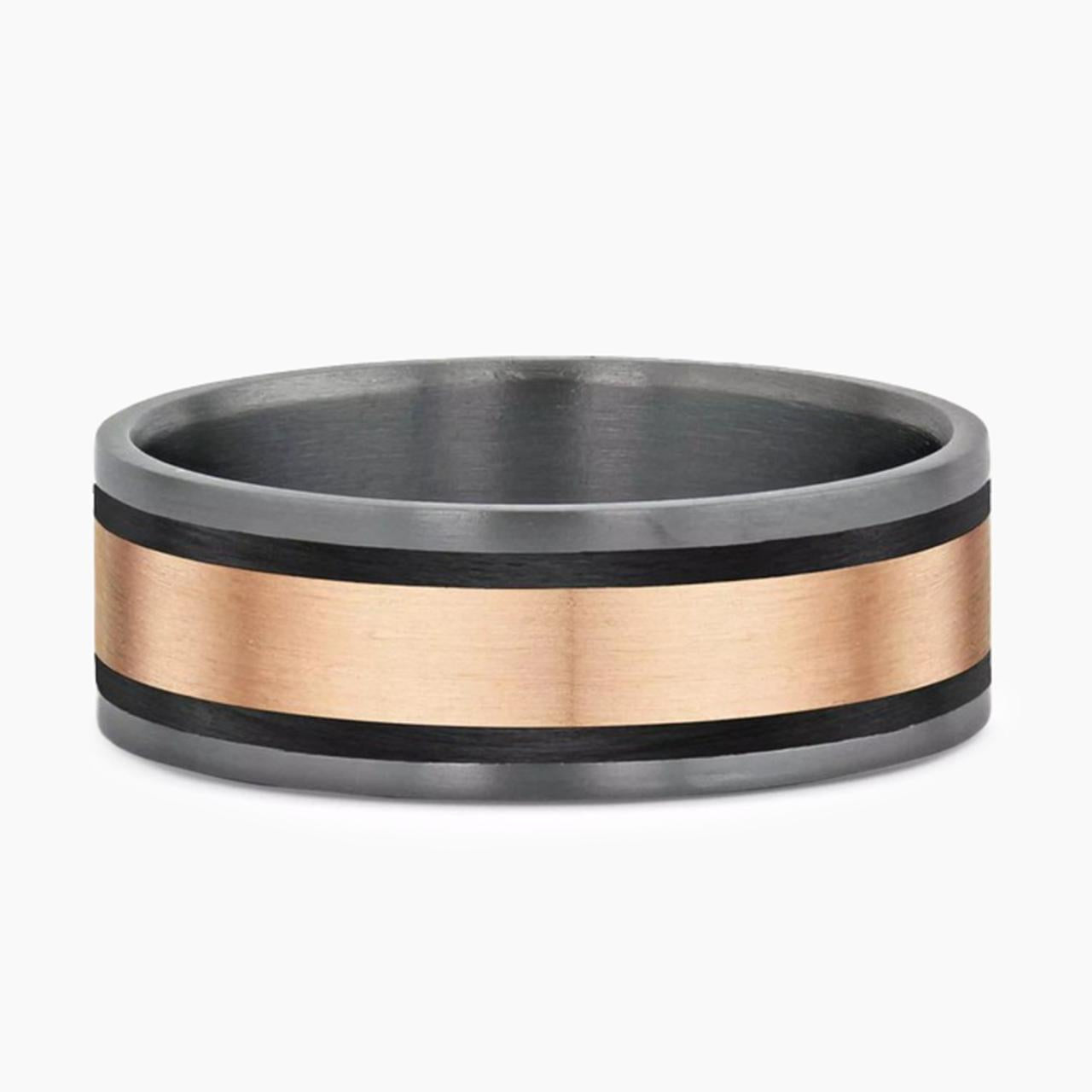 18ct rose gold, tantalum & carbon gents wedding ring