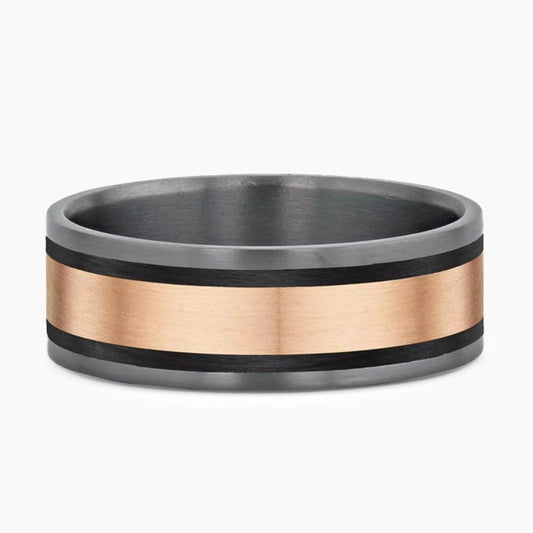 18ct rose gold, tantalum & carbon gents wedding ring