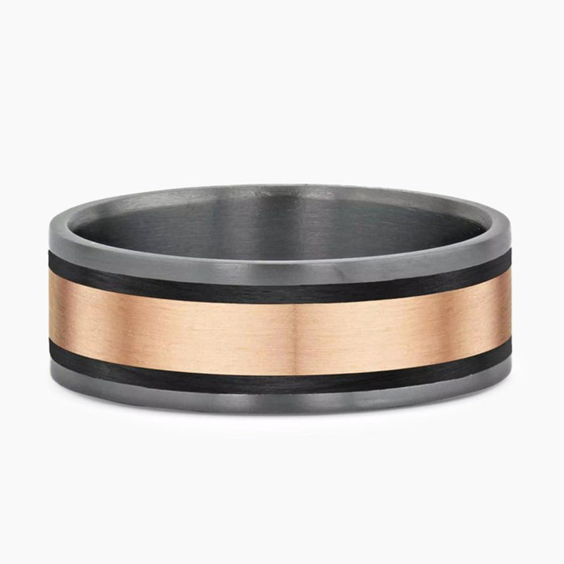 18ct rose gold, tantalum & carbon gents wedding ring