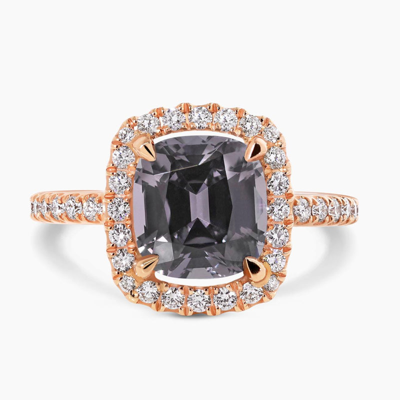 18ct rose gold cushion cut grey spinel and diamond ring