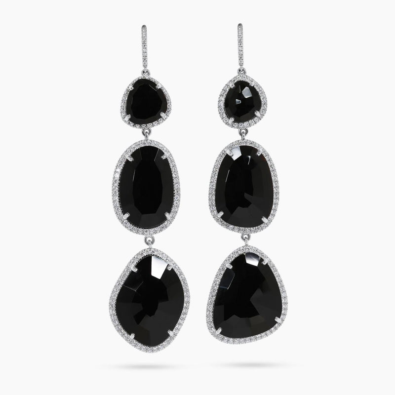 18ct white gold black spinel and diamond drop earrings