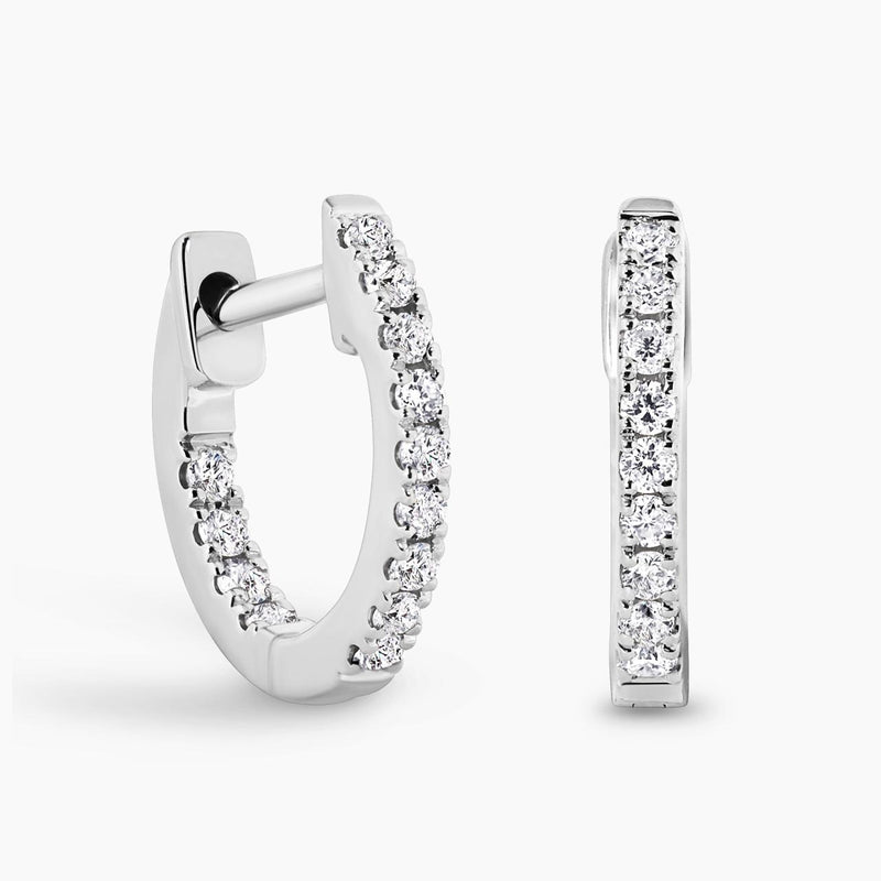 18ct white gold 0.09ct diamond claw set small hoop earrings