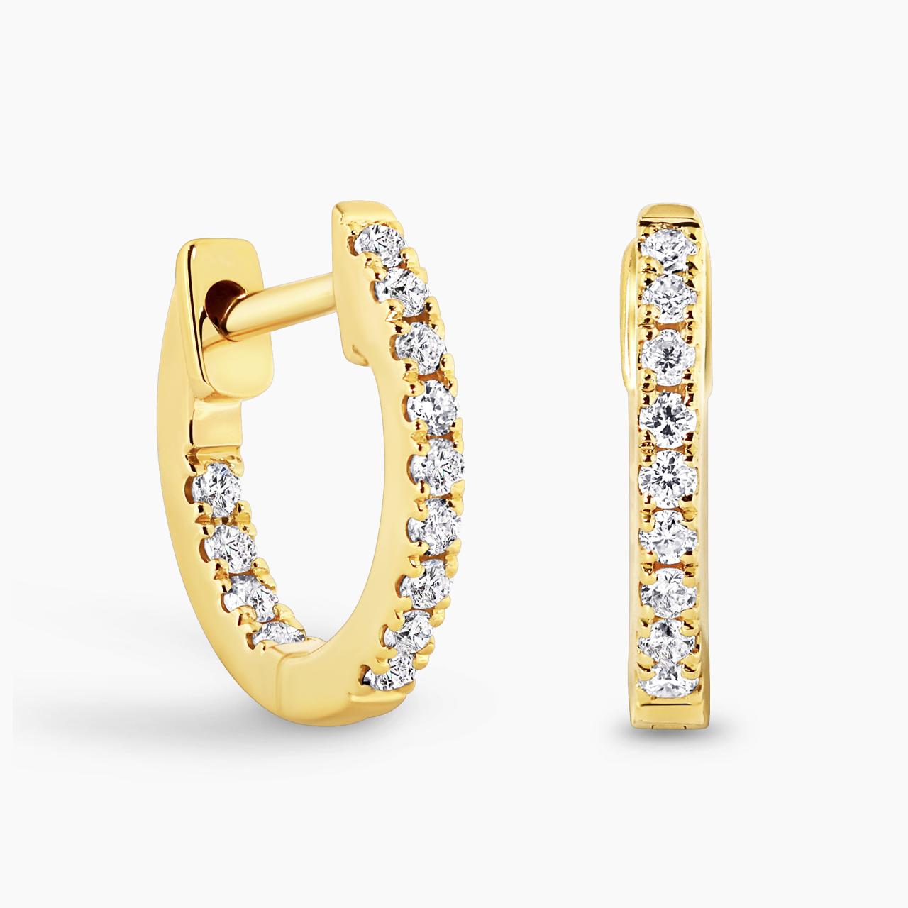 18ct yellow gold diamond claw set small hoop earrings
