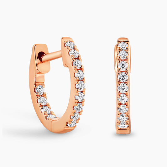 18ct rose gold 0.09ct diamond claw set small hoop earrings