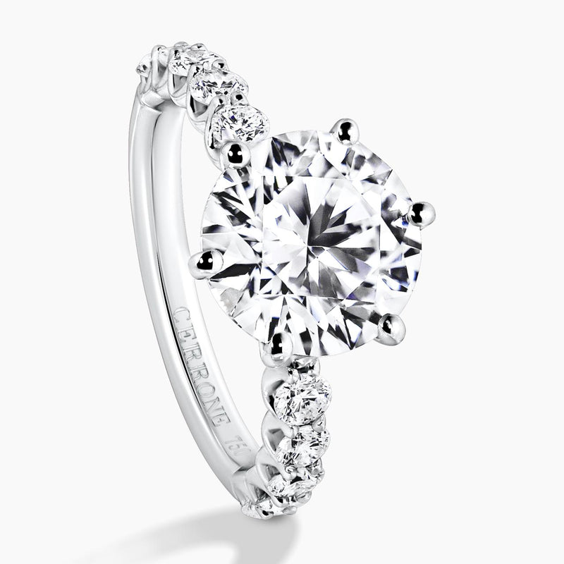 18ct white gold round brilliant cut lab grown diamond engagement ring side view