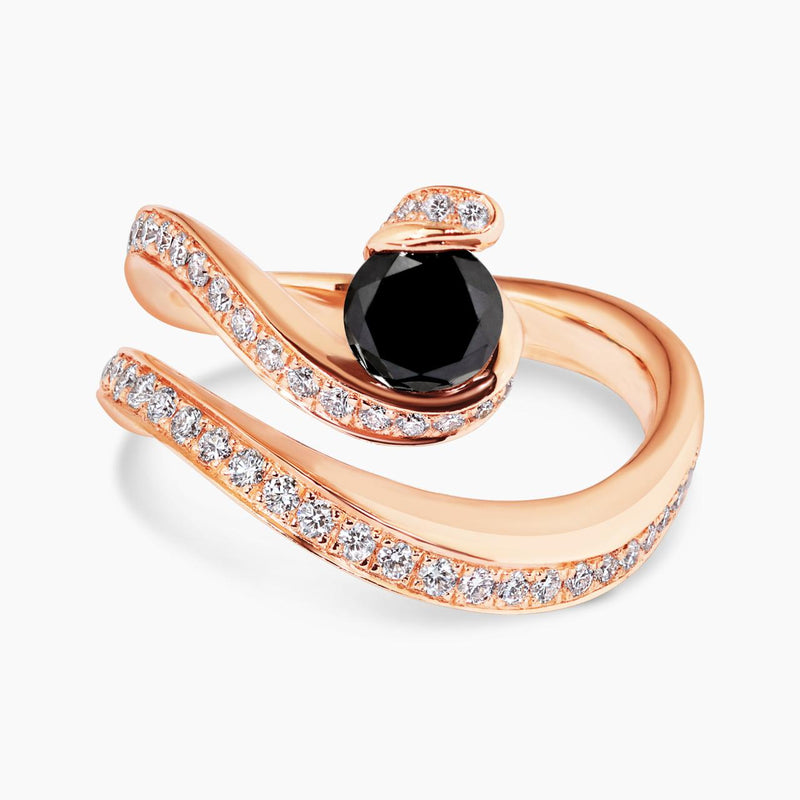 18ct rose gold round black diamond ring