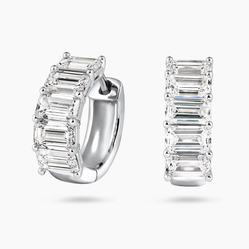 18ct white gold 3.07ct LAB Grown emerald cut diamonds hinged hoop earrings