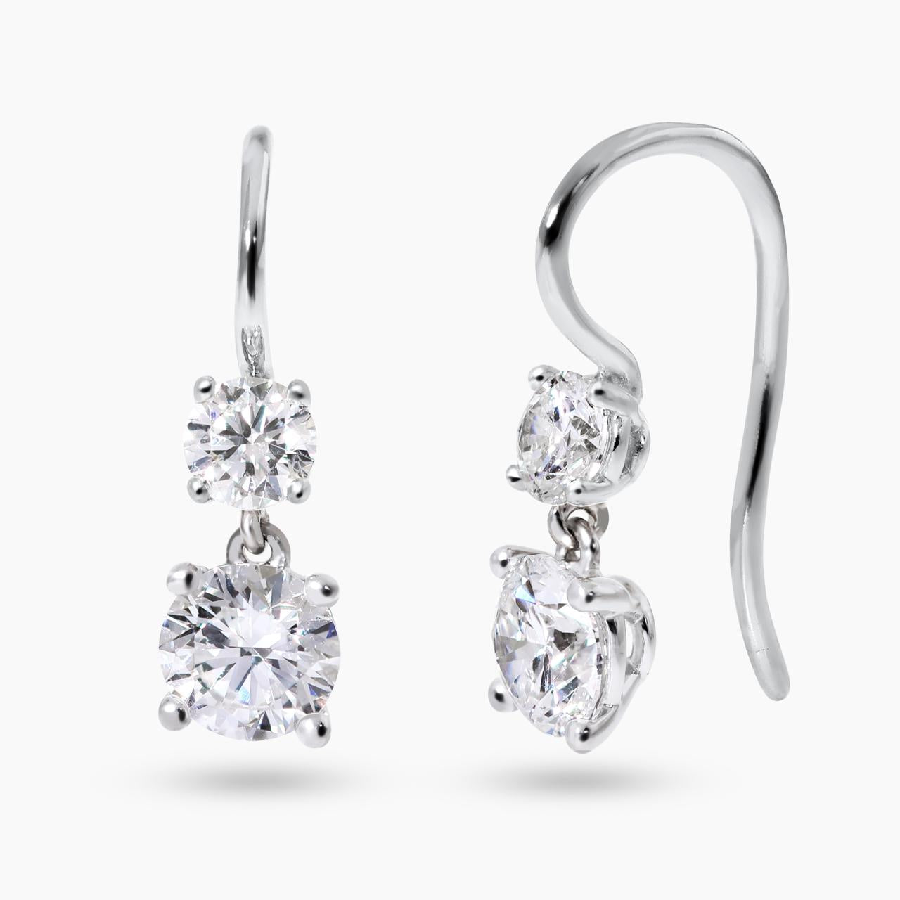 18ct white gold 1.22ct DF VS1 round brilliant cut LAB Grown Diamonds hook earrings