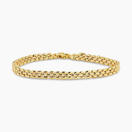 18ct yellow gold 18cm brick link bracelet with lobster clasp