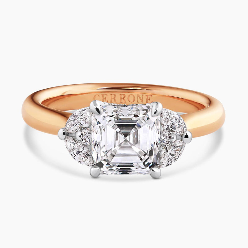 GIOIA - 18ct rose and white gold 1.90ct Asscher cut diamond engagement ring with marquise and round brilliant cut diamonds