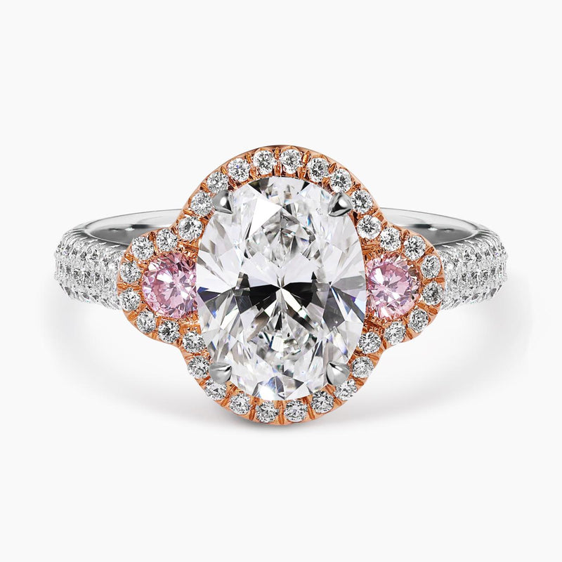 OTTAVIA - 18ct white and rose gold 1.97ct oval shaped diamond engagement ring with pink diamonds